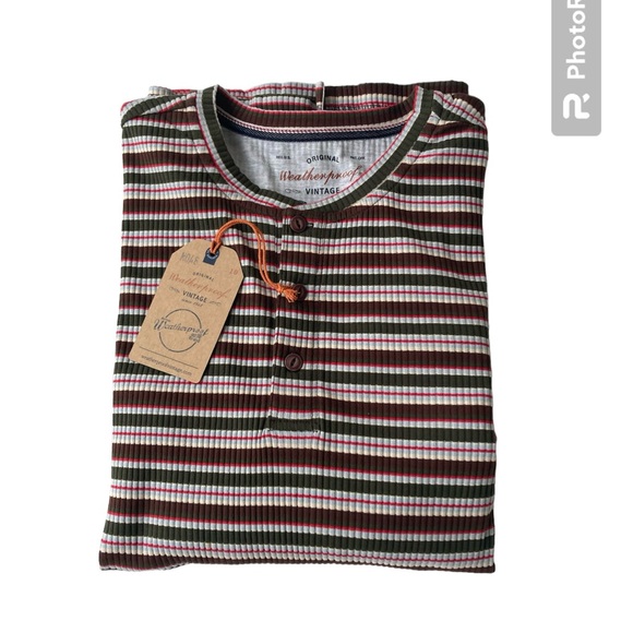 Weatherproof Vintage Striped Ribbed Henley Pullover Men's Large Cotton Blend NWT - Picture 2 of 3